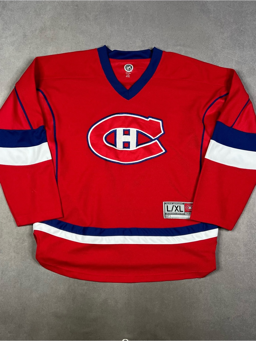 NHL Montreal Canadians Red Hockey Jersey with Blue & White Accents